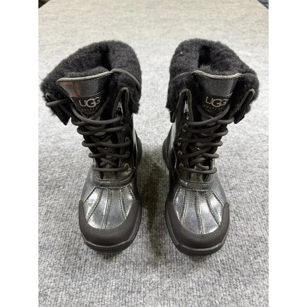 UGG Australia Adirondack II Kids Black Glitter Waterproof Snow Boots 13 1001964